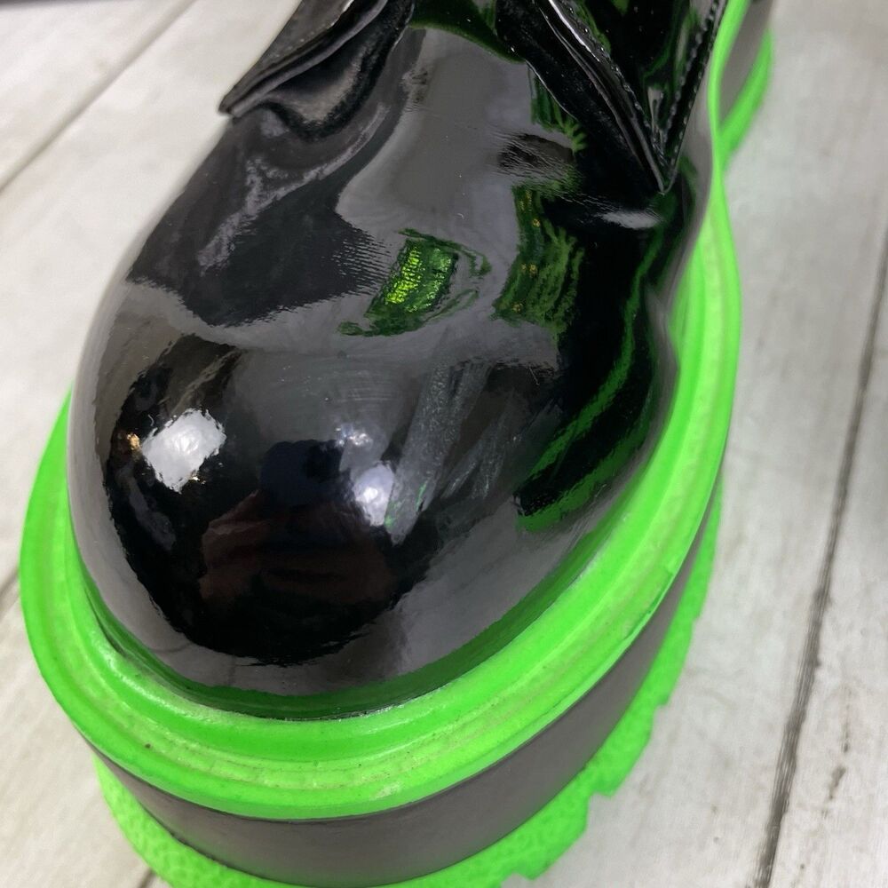 DEMONIA Shaker-52 Platform Boots Black Patent Neon Green Size 10 /EU 40 - Picture 4 of 10